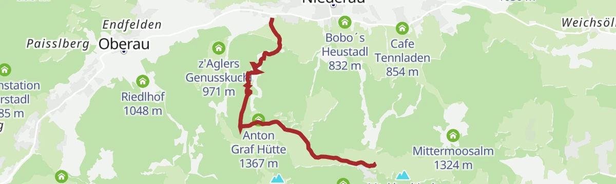 Route map: Markbachjoch-Niederau über Forstweg